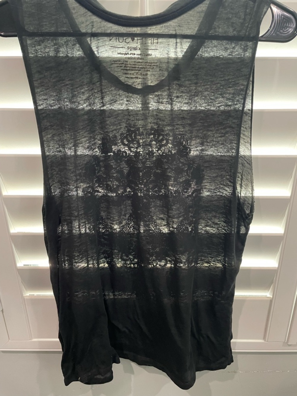 Fifth Sun Black Tank Top with White Lace Skull Graphic - Picture 4 of 4